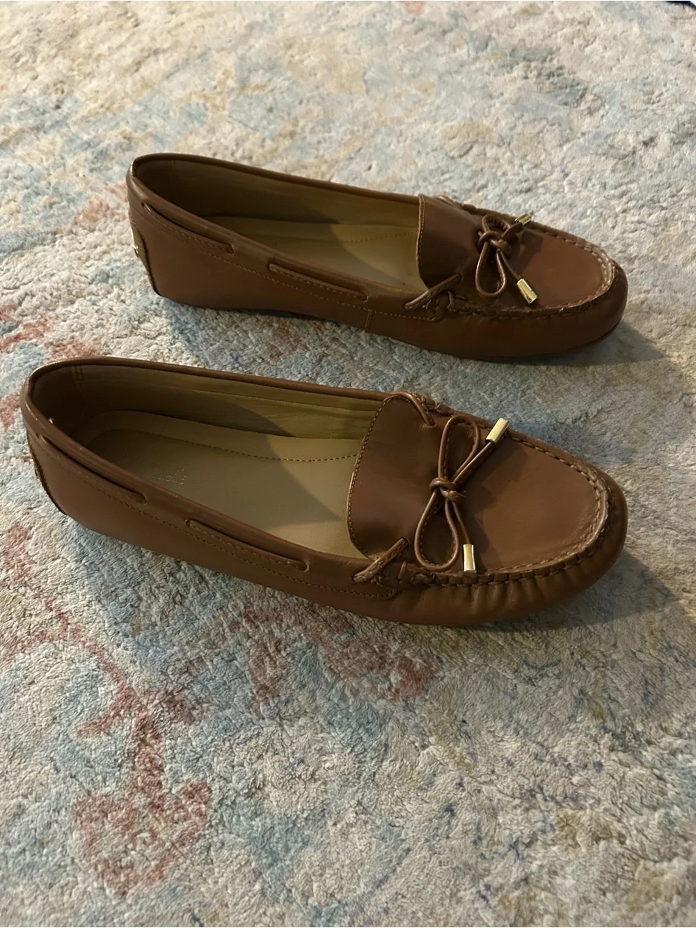 Michael Kors Tan Leather Bow Moccasin Loafers